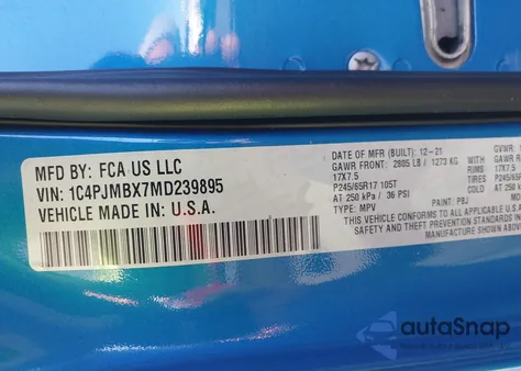 2021 Jeep Cherokee Trailhawk 4X4 from USA, damaged, VIN 1C4PJMBX7MD239895